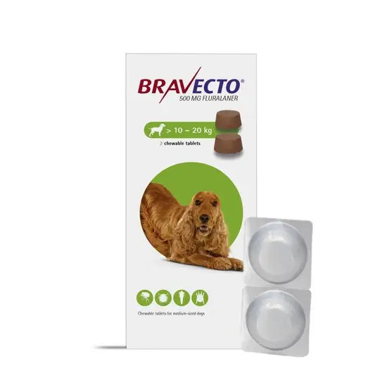 BRAVECTO® Chewable Tablets for Medium Dogs 500mg (10kg-20kg)