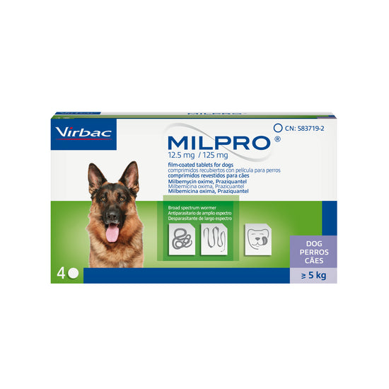 MILPRO® Film-Coated Tablets for Medium and Large Dogs 12.5mg/125mg (over 5kg)