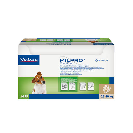 MILPRO® Film-Coated Tablets for Puppies and Small Dogs 2.5mg/25mg (0.5kg-10kg)