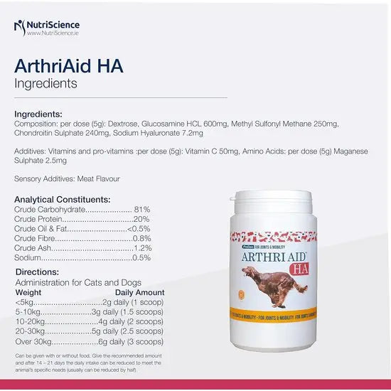 NutriScience Arthri Aid™ HA Joint & Mobility Supplement Powder for Dogs & Cats 400g Tub