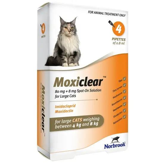 Moxiclear Spot-On Solution for Large Cats 80mg + 8mg (4kg-8kg)