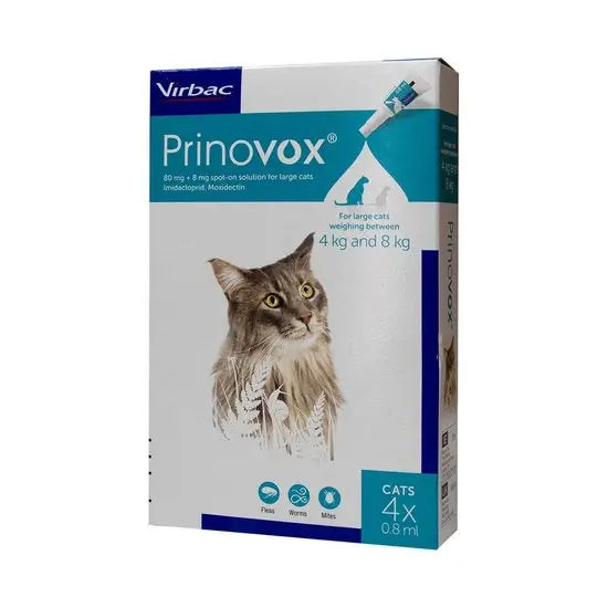 Prinovox® Spot-On Solution for Large Cats 80mg/8mg (4kg-8kg)